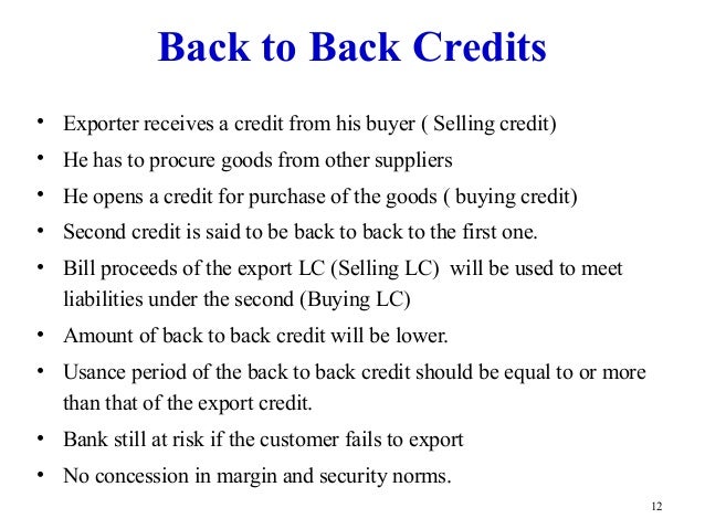 Back to Back Letter of Credit (BTB) Assignment Point